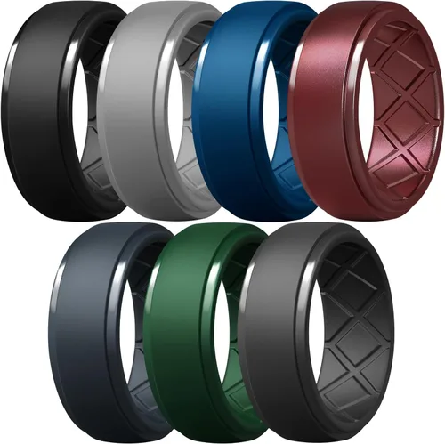 Miniatura 123 de Egnaro - Anillos de silicona para hombre, 25/64 pulgadas (10 mm) de ancho y 3/32 pulgadas (2.5 mm) de grosor, alianzas de boda de goma, paquete