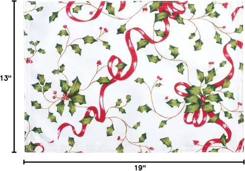 Miniatura 5 de Fennco Styles Holiday Holly Collection - Juego de 4 manteles individuales clásicos de 13 x 19 pulgadas, juego de 4 manteles individuales multicolor