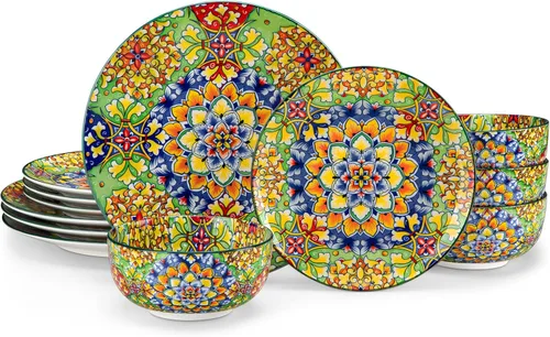 Miniatura 16 de vancasso Juego de vajilla de 18 piezas, platos y cuencos, juego de platos de porcelana para 6, aptos para microondas y lavavajillas, resistente a