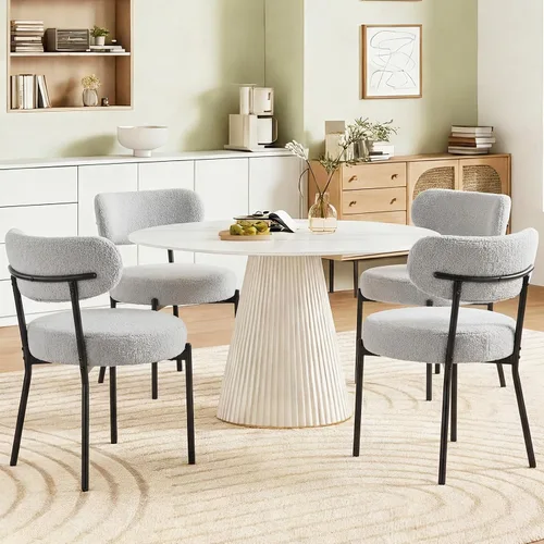 Miniatura 8 de DUMOS Juego de 4 sillas de comedor, sillas modernas de mediados de siglo, respaldo curvado tapizado, sillas de cocina con patas de metal negro, beige