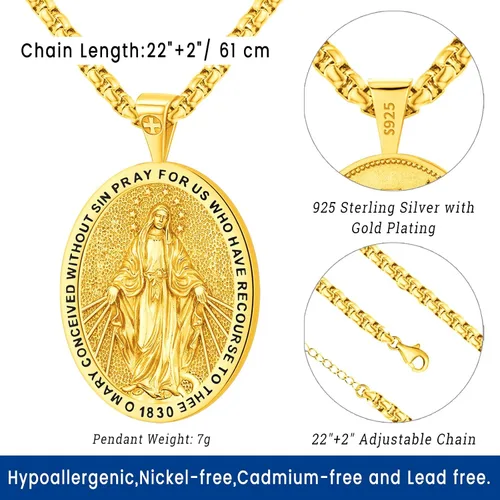 Miniatura 124 de Eusense Saint Necklace Sterling Silver 925 Protection Jewelry for Men Women Patron St Medals Amulet Pendant