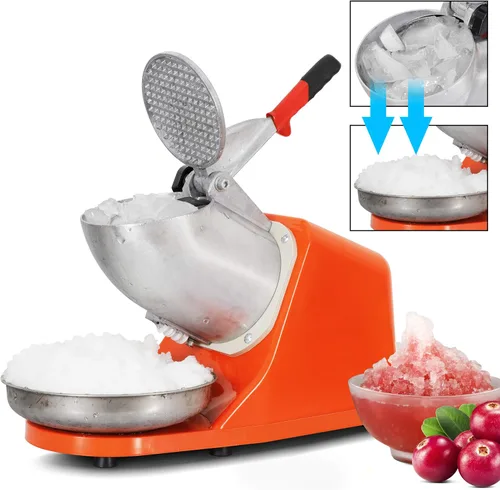 Miniatura 3 de Zeny Máquina trituradora de hielo, eléctrica, para hacer conos de nieve, de acero inoxidable, picadora de hielo raspado (naranja)