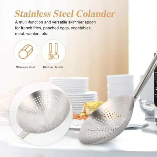 Miniatura 5 de Yardwe Cuchara de acero inoxidable espesada de 20.07 pulgadas de malla fina para freír colador para cocina, pasta, filtrado de carne vegetal