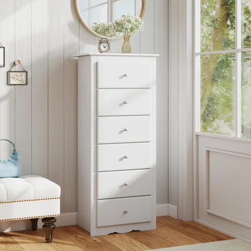 Miniatura 2 de Giantex Cómoda de 6 cajones para dormitorio, cómoda de madera con tiradores de metal y gran capacidad, 16" P x 23" A x 53.5" A, organizador de ropa