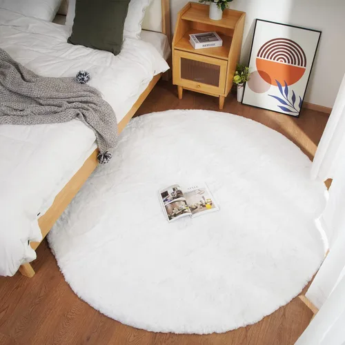 Miniatura 72 de Ghouse Alfombra ultrasuave de pelo sintético de conejo, alfombras lavables a máquina para dormitorio, alfombras esponjosas para sala de estar, Blanco