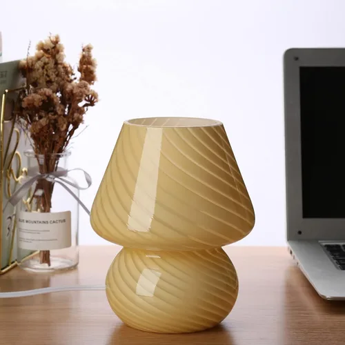 Miniatura 12 de Lámpara de Hongo, Lámparas de Mesa de Noche de Cristal Verde Murano Vintage Pequeñas de Mesita de Noche Lámpara de Escritorio Luz en Espiral