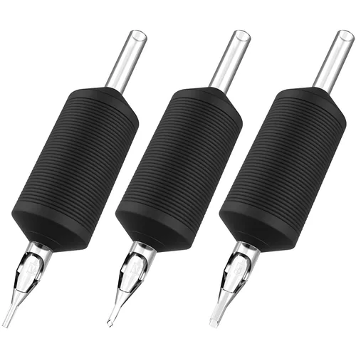 Tatmax - 20 tubos desechables de 1 pulgada y 0.984 in, puntas transparentes de silicona negra, redondas, diamantes, tubos planos (7 tubos planos)