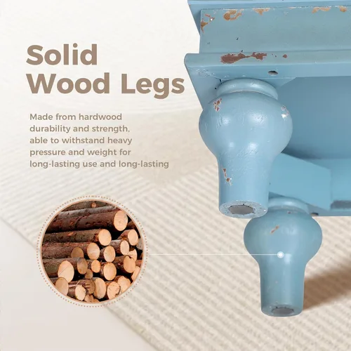 Miniatura 8 de MAISON ARTS Gabinete de Acento Pequeño con Una Puerta, Gabinete de Almacenamiento Calado Mesa Lateral Envejecida con Patas de Madera Sólida para Azul