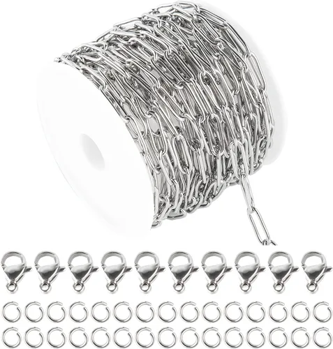 Miniatura 10 de Cadenas chapadas en oro a granel, cadena de trigo de acero inoxidable 304 con anillos de salto y cierres de langosta, collar para hombres y mujeres