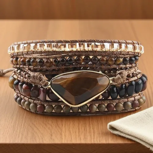 Miniatura 22 de ZOSOJONA - Pulseras bohemias hechas a mano de piedra natural, que dan vuelta, con cuentas de cristal de turquesa