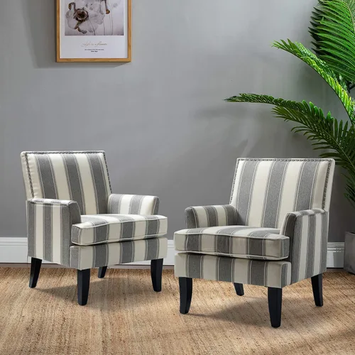 Miniatura 25 de HULALA HOME Silla decorativa moderna con brazos y patas de madera, silla decorativa de mediados de siglo, respaldo alto, reposabrazos acolchado