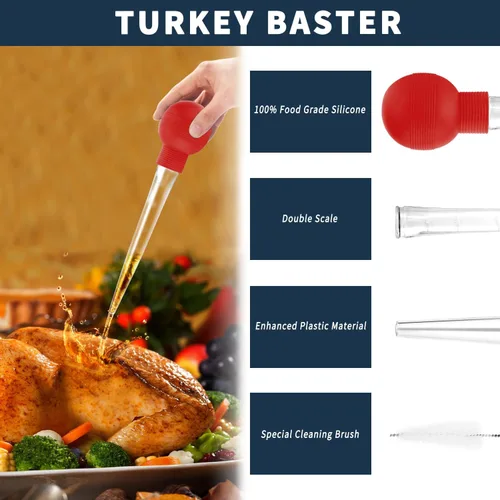 Miniatura 3 de Kendane Baster de Pavo con Cepillo de Limpieza, Jeringa Baster para Hornear en Casa y Asar Pavo, Incluye Bombilla Desmontable de Grado Alimenticio
