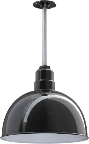 Miniatura 28 de Steel Lighting Co. Colgante de cuenco rosa Lámpara montada en el techo Cúpula de 15 pulgadas vástago de 12 pulgadas Estilo granero de acero