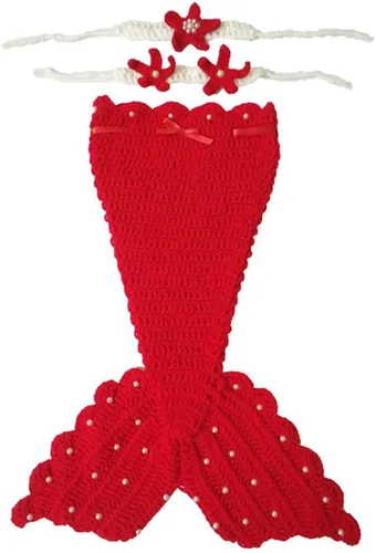 Miniatura 2 de Accesorios de fotografía para recién nacidos, diadema de estrella, brasier y cola de sirena para sesión de fotos de bebé (rojo)