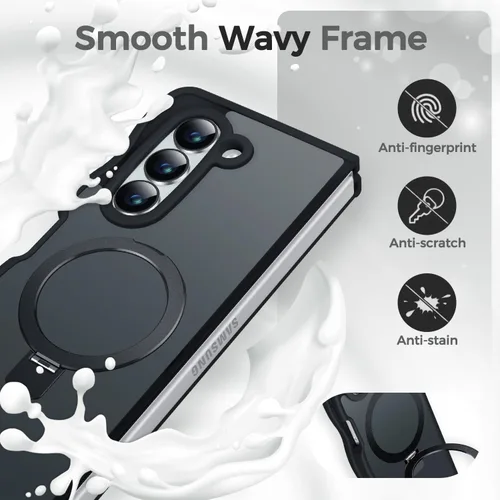 Miniatura 7 de Soporte magnético y marco ondulado: funda para Samsung Galaxy Z Fold 6 [compatible con MagSafe] [protección militar contra caídas] no amarillenta