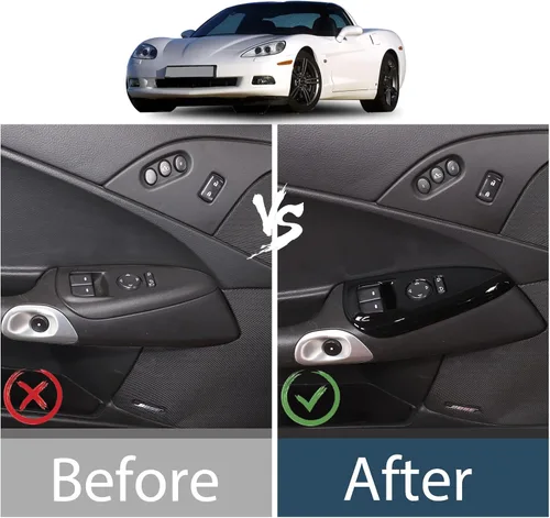 Miniatura 2 de Lcojicep Marco de interruptor de elevación de vidrio compatible con Corvette C6 Z06 ZR1 2005-2013 botón de elevación de cristal de ventana