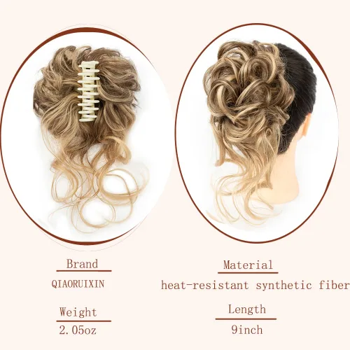 Miniatura 2 de Piezas de cabello con moño desordenado para mujer, piezas de cabello con clip y gancho, extensiones de cabello sintético con chignon súper largas