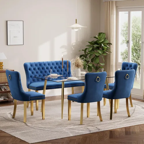 Miniatura 129 de Baysitone Juego de mesa de comedor de vidrio de 51 pulgadas para 4, juego de 5 piezas moderno de comedor, mesa de cocina rectangular de vidrio con 4