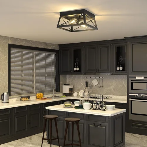 Miniatura 5 de Pynsseu - Lámpara de techo de estilo industrial, 2 focos, lámpara de techo para cocina, para isla, comedor, dormitorio, vestíbulo, pasillo, 1