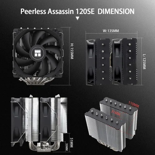 Miniatura 5 de Enfriador de aire Thermalright Peerless Assassin 120 SE para CPU, 6 tubos de calor con tecnología AGHP, ventilador dual TL-C12C PWM de 120 mm