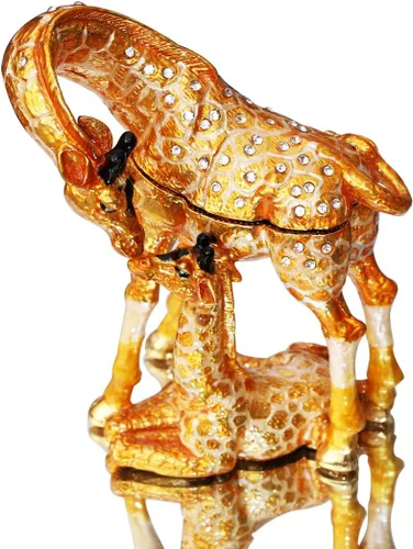 Waltz&F Pintado a mano esmaltado jirafa madre e niño decorativo con bisagras joyería animal baratija caja única decoración para el hogar