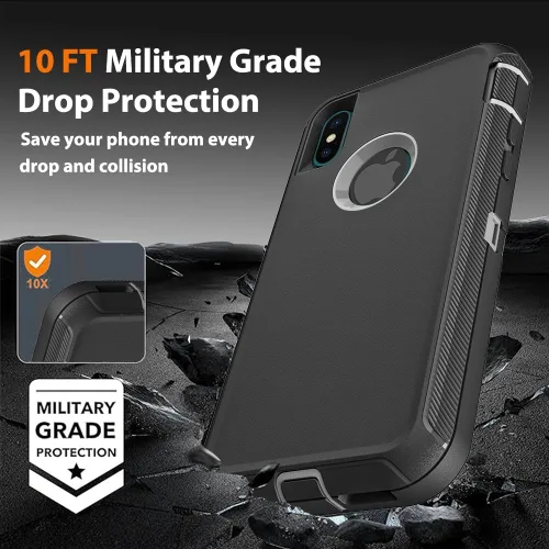 Miniatura 6 de Funda para iPhone X/iPhone Xs con 2 protectores de pantalla de vidrio templado, grado militar 3 en 1, resistente a prueba de golpes, a prueba