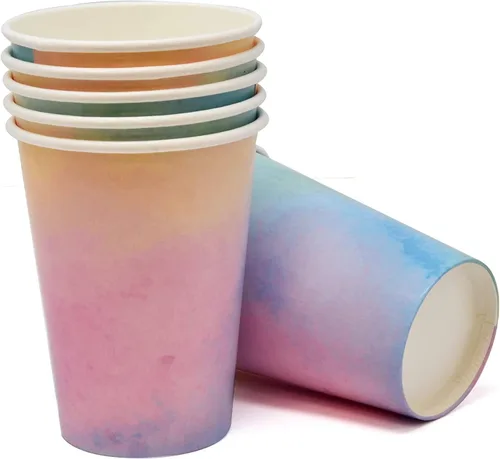 Miniatura 4 de Juego de suministros de fiesta de arcoíris pastel que sirve 24 platos, servilletas, tazas, vajilla de acuarela, decoración de cumpleaños, baby