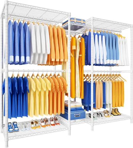 Miniatura 13 de Ulif E12 - Perchero independiente resistente con estantes, sistema de almacenamiento de ropa de metal para colgar ropa, 57.1 pulgadas de ancho x 16