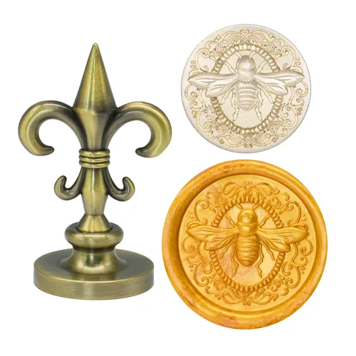 SWANGSA Sello de cera de abeja en relieve 3D, sello de sellado de mango de flor de bronce galvanizado vintage para invitaciones de fiesta de boda,