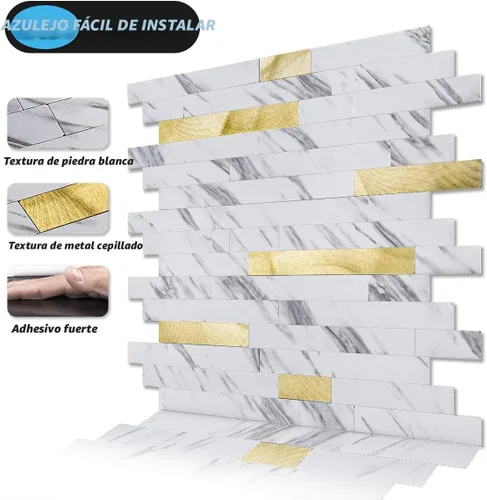 Miniatura 7 de Art3d - Azulejos despega y pega de 10 hojas para salpicadero de cocina, baño, chimenea y lavandería en color pizarra blanca con tachuelas doradas