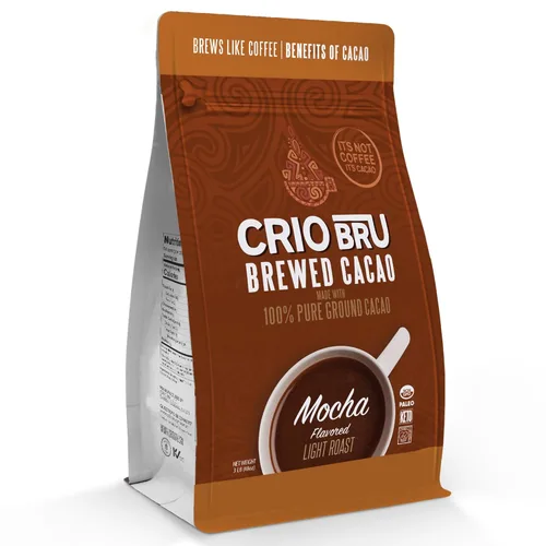 Crio Bru Bebida de Cacao Tostado Ligero con Sabor a Mocha - Alternativa al Café, Bebida Natural y Saludable | Hecha con 100% Granos de Cacao Molido