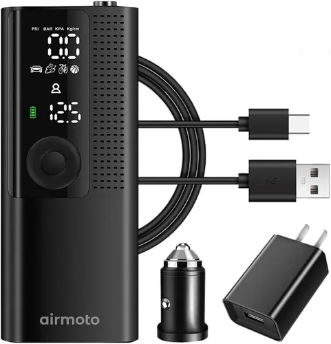 Airmoto y Kit de Energía Paquete de Oferta - 1 paquete - Inflador de Neumáticos Compresor de Aire Portátil con Kit de Energía para Cargar en la