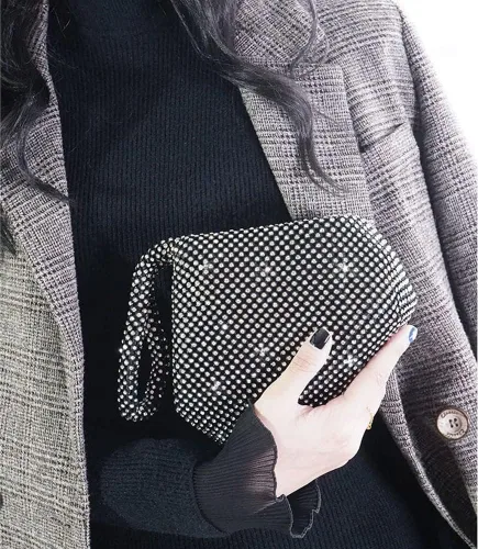Miniatura 4 de Bolso de noche para mujer, con diamantes de imitación brillantes, triángulo, cadena de diseño, bolso de mano para fiesta, graduación, boda