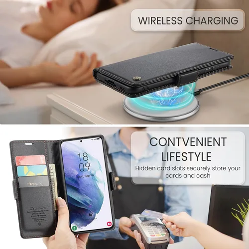 Miniatura 6 de Funda tipo cartera compatible con Samsung Galaxy S21 con tarjetero de bloqueo RFID, funda de piel con función atril para Samsung Galaxy S21 de 6.2
