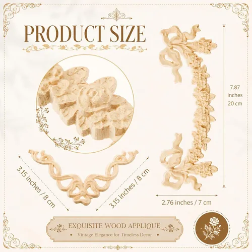 Miniatura 2 de Yalikop 5 piezas de apliques de arco de madera Onlays decorativos DIY arco de madera apliques y onlays para muebles, rosa para puerta de cama