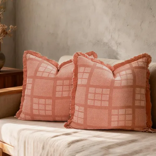 Miniatura 10 de Juego de 2 fundas de almohada de algodón con diseño de gofre de 24 x 24 pulgadas, fundas decorativas cuadradas europeas decorativas para sofá