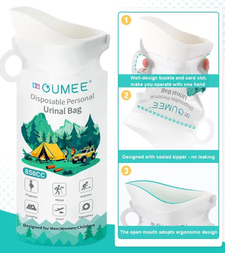 Miniatura 4 de OUMEE 850ML Emergency Disposable Urinal Bags, 8/12/20/28 Pcs Camping Pee Bags Unisex Urine Bag Vomit Bag for Travel Traffic Jam Portable Toilet Bag