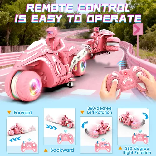 Miniatura 3 de Motocicleta de juguete RC con ruedas RGB, rotación de 360°, control remoto de alta velocidad, moto de cross con jinete, 2.4Ghz Off-Road Motocicletas