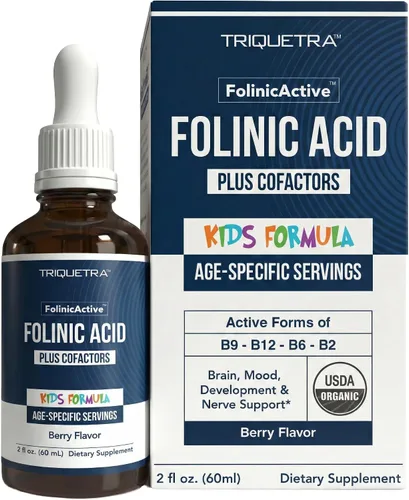 Organic FolinicActive Kids - Ácido folínico + coactores B12, B6 y B2 - Soporte de metilación suave para el estado de ánimo, energía y cognición,