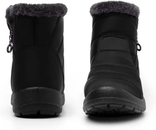 Miniatura 4 de Cheval Botas de invierno con cremallera para mujer, botines cálidos con forro de piel, antideslizantes, impermeables, cómodas, botas de invierno