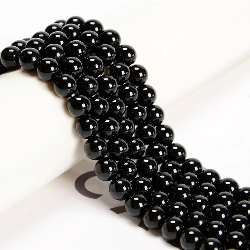 JM Design Cuentas de piedras preciosas sueltas redondas pulidas de ónix negro, tamaño de 0.157 in, 15.5 pulgadas, hebra para fabricación de joyas