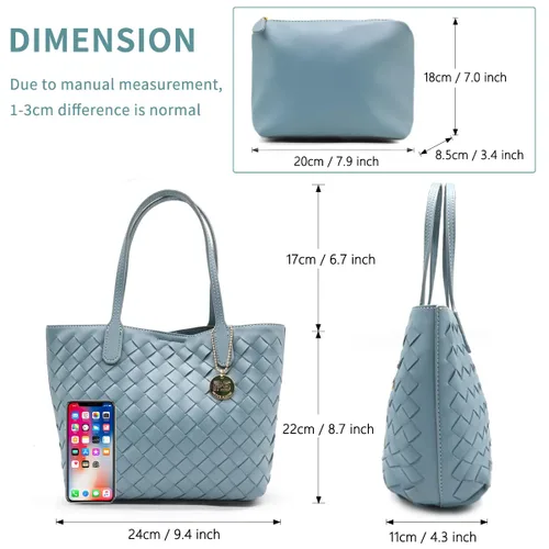 Miniatura 6 de PS PETITE SIMONE Bolso tejido para mujer, bolso de mano de cuero vegano Ella pequeño bolso de hombro, Azul