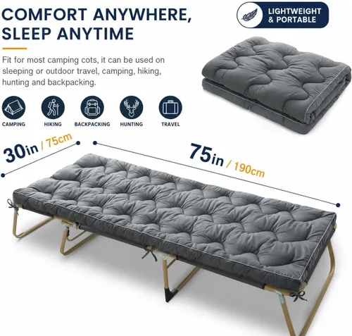 Miniatura 3 de Jamdok Cubrecolchón para cuna de campamento, cama de caravana, camas individuales estrechas (75 x 30 pulgadas), almohadilla acolchada gruesa