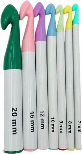 Miniatura 6 de Juego de 7 ganchos de ganchillo con mango de plástico enorme de 0.276 in-0.787 in, agujas de tejer para suéter colorido, hilo de tejer, herramientas