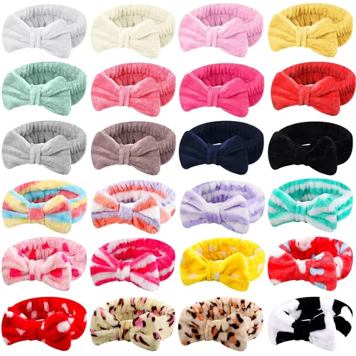 WILLBOND 24 diademas de spa a granel para el cuidado de la piel, para lavado de cara, maquillaje, lazo para lavado facial, toalla de franela suave