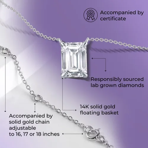 Miniatura 23 de La Joya Collares de diamantes de 1 quilate para mujer Collar de diamante solitario cultivado en laboratorio GH VS/SI Cadena de oro macizo