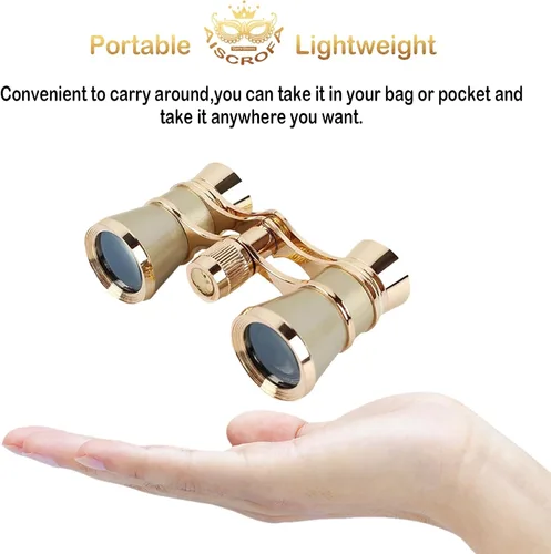 Miniatura 4 de Gafas de ópera de 3 x 25 pulgadas, mini binoculares compactos, ligeros, con cadena para adultos, niños, mujeres, en concierto musical