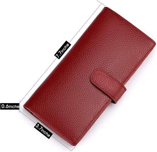 Miniatura 7 de Cartera de piel auténtica para mujer con bloqueo RFID, Rojo oscuro, Plegar y Negocios