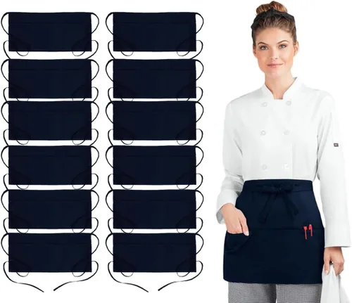 Miniatura 14 de Avalon Kitchen Server Aprons with 3 Pockets – 100% Polyester Waist Apron, 24x12 Inch Half Apron, Waitress Apron for Servers
