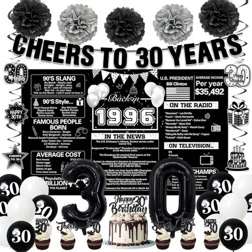 Miniatura 11 de Crenics Decoraciones negras de cumpleaños número 16 para niños y niñas, telón de fondo del año 2010, impresionante desde 2010, pompones de papel